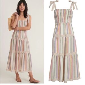 Marine Layer Women’s Selene Tiered Striped Lightweight Linen Blend Maxi Dress XS